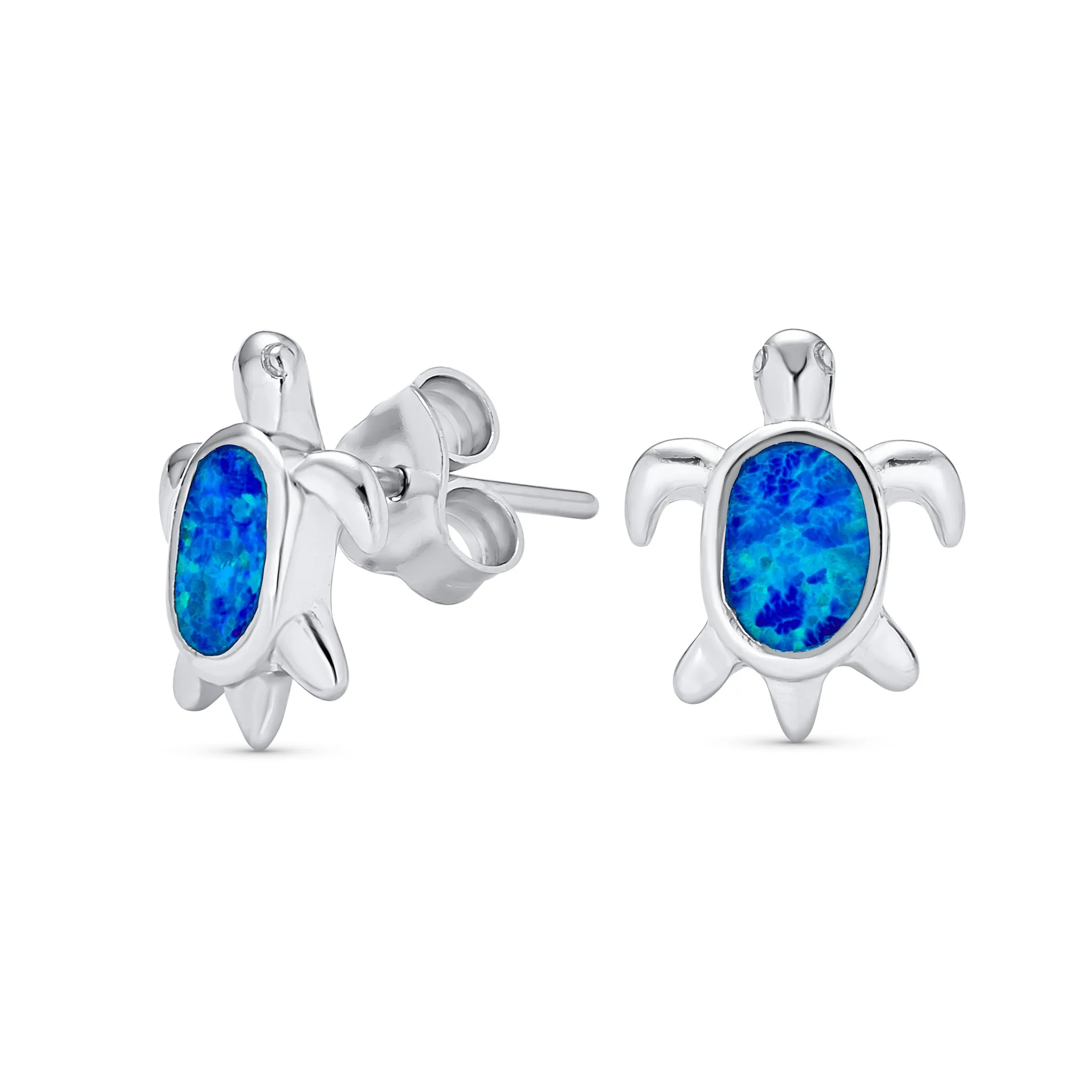 Created Opal Heart Turtle Drop Lever back Earrings .925 Sterling Silver