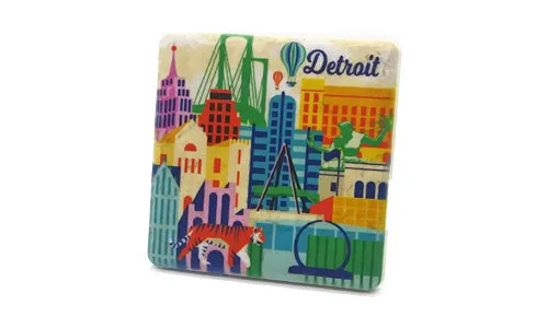 Detroit Illustration Porcelain Tile Coaster