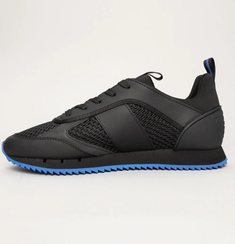 EA7 Emporio Armani Multi Logo Trainers Black/Baltimora