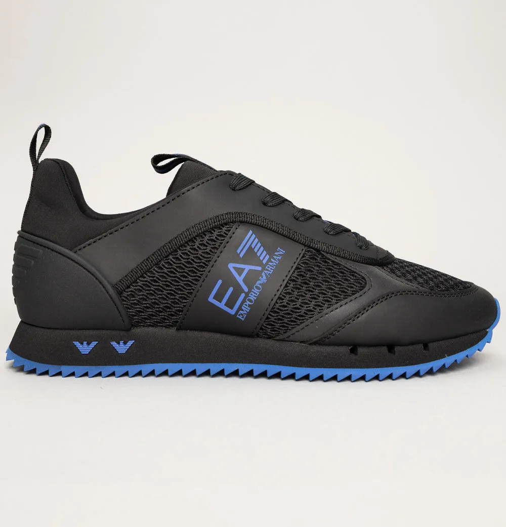 EA7 Emporio Armani Multi Logo Trainers Black/Baltimora