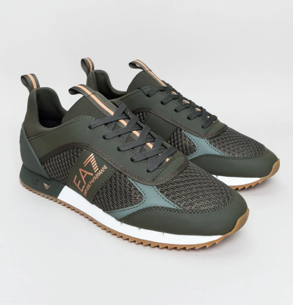 EA7 Emporio Armani Multi Logo Trainers Forest Night/Bronze