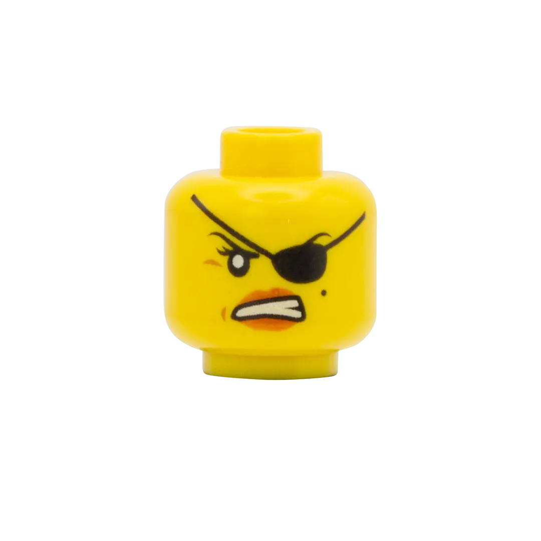 Eye Patch Smirk / Angry - Custom Printed Minifigure Head