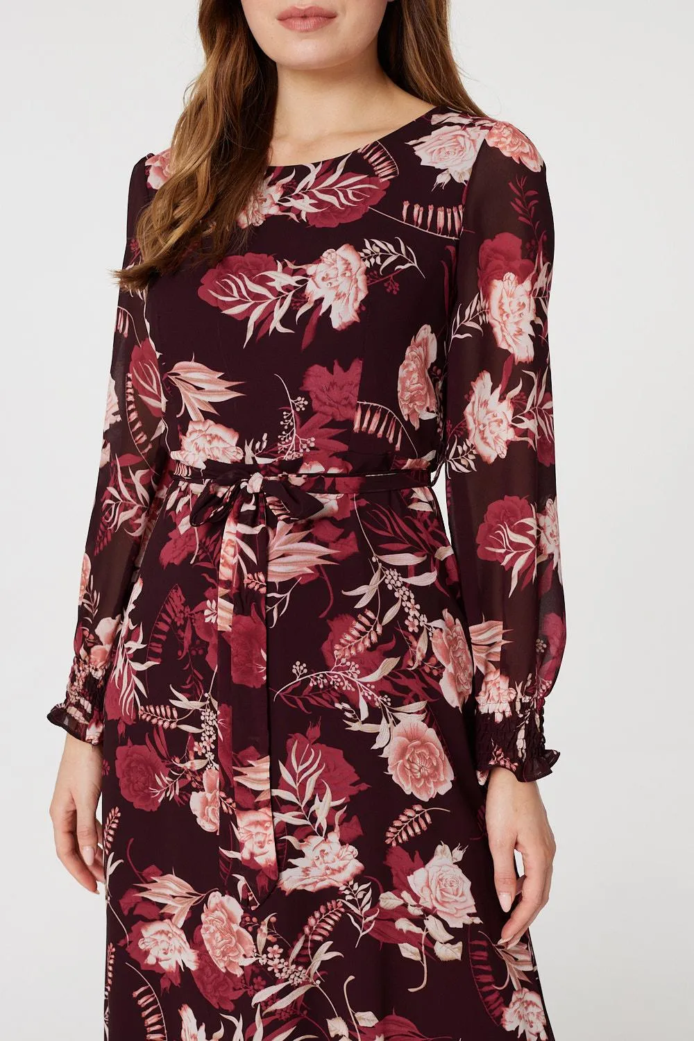 Floral Long Sleeve A-Line Dress