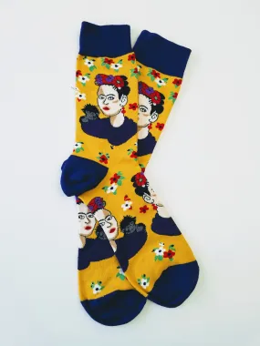 Frida Kahlo Yellow Monkey Crew Socks