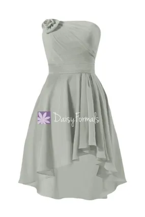 Grey High Low Party Dress Short Strapless High Low Dress Beach Party Dress Prom Dress (BM2439)