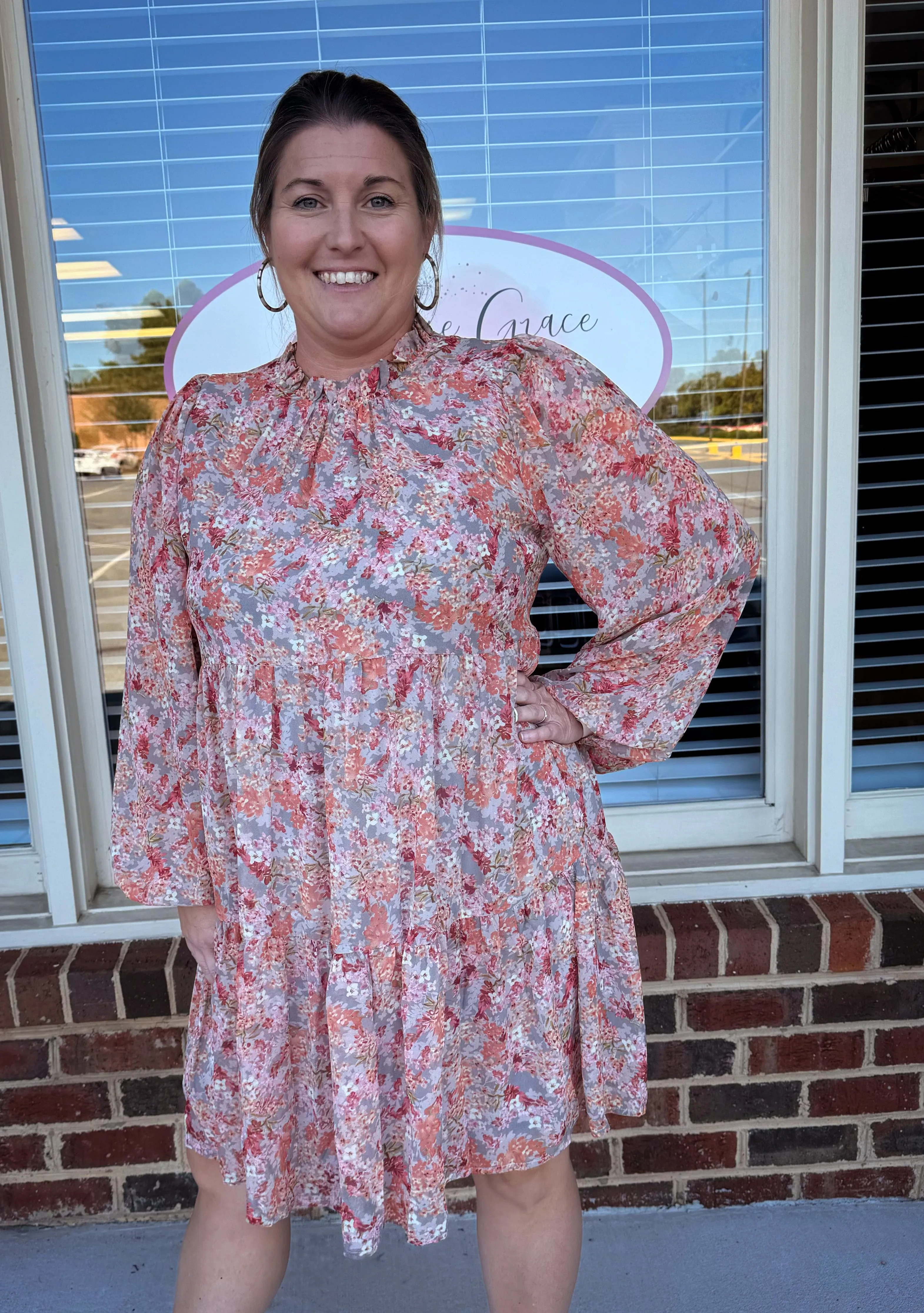 Grey Mix Floral Dress