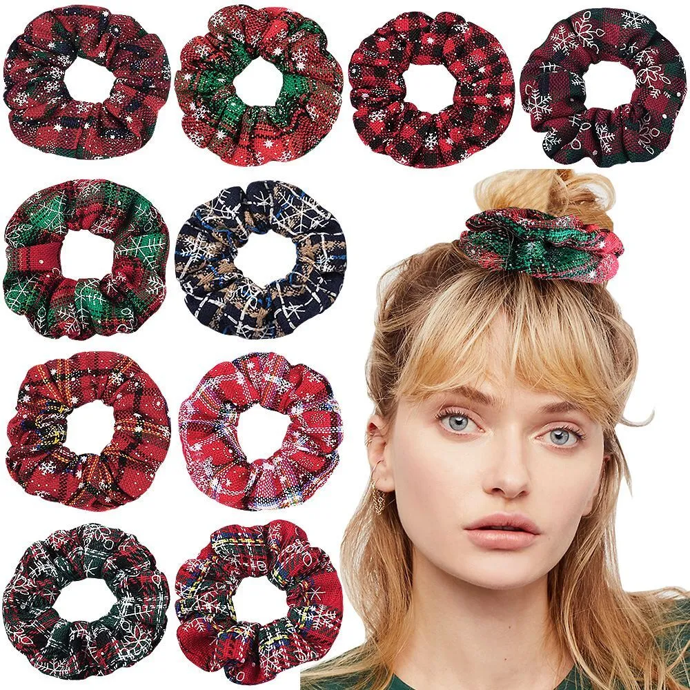 Hair Scrunchie - Plaid Snowflakes