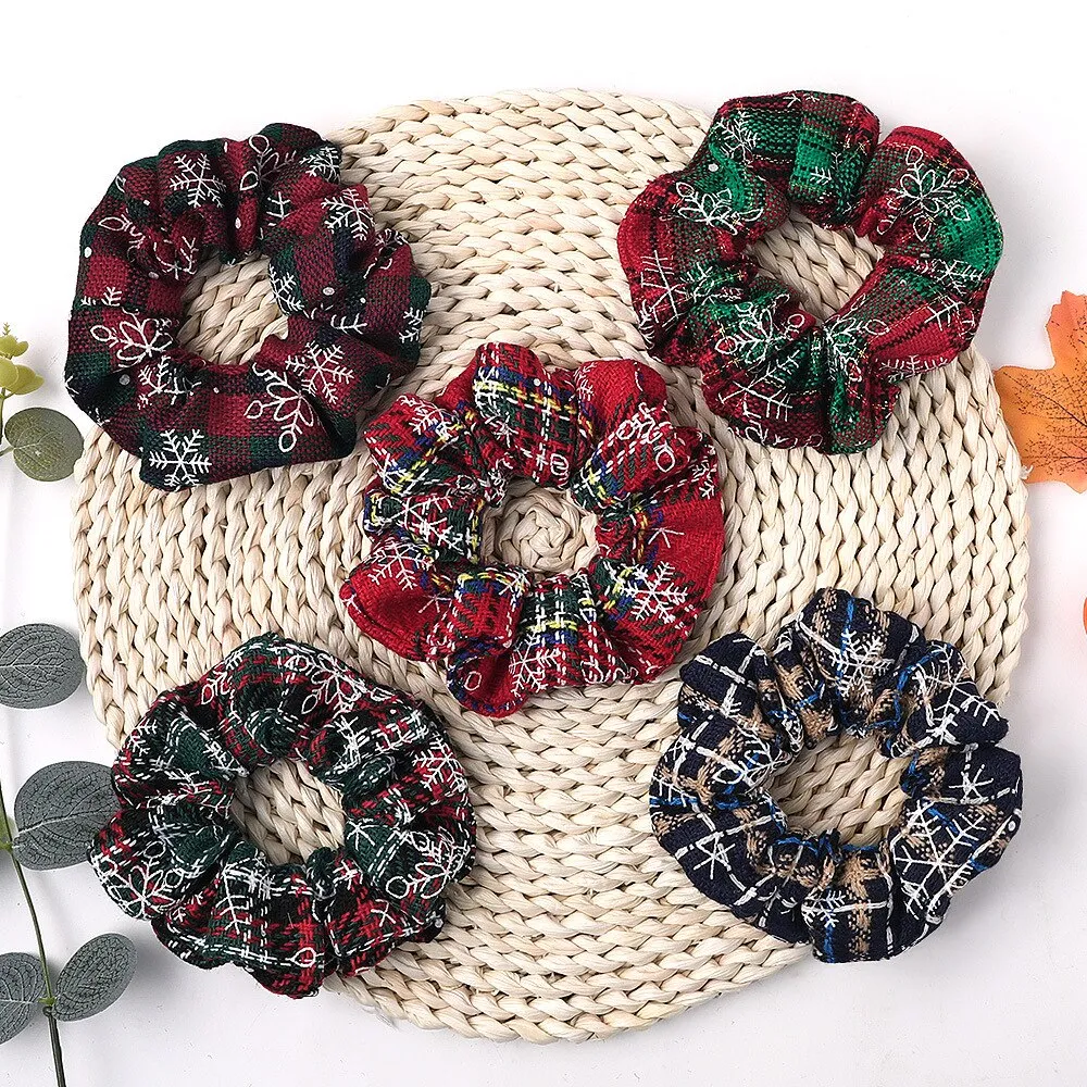 Hair Scrunchie - Plaid Snowflakes