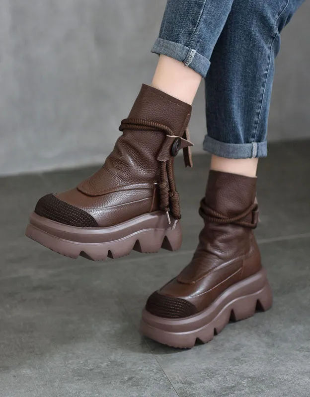 Handmade Leather Platform Retro Boots for Women