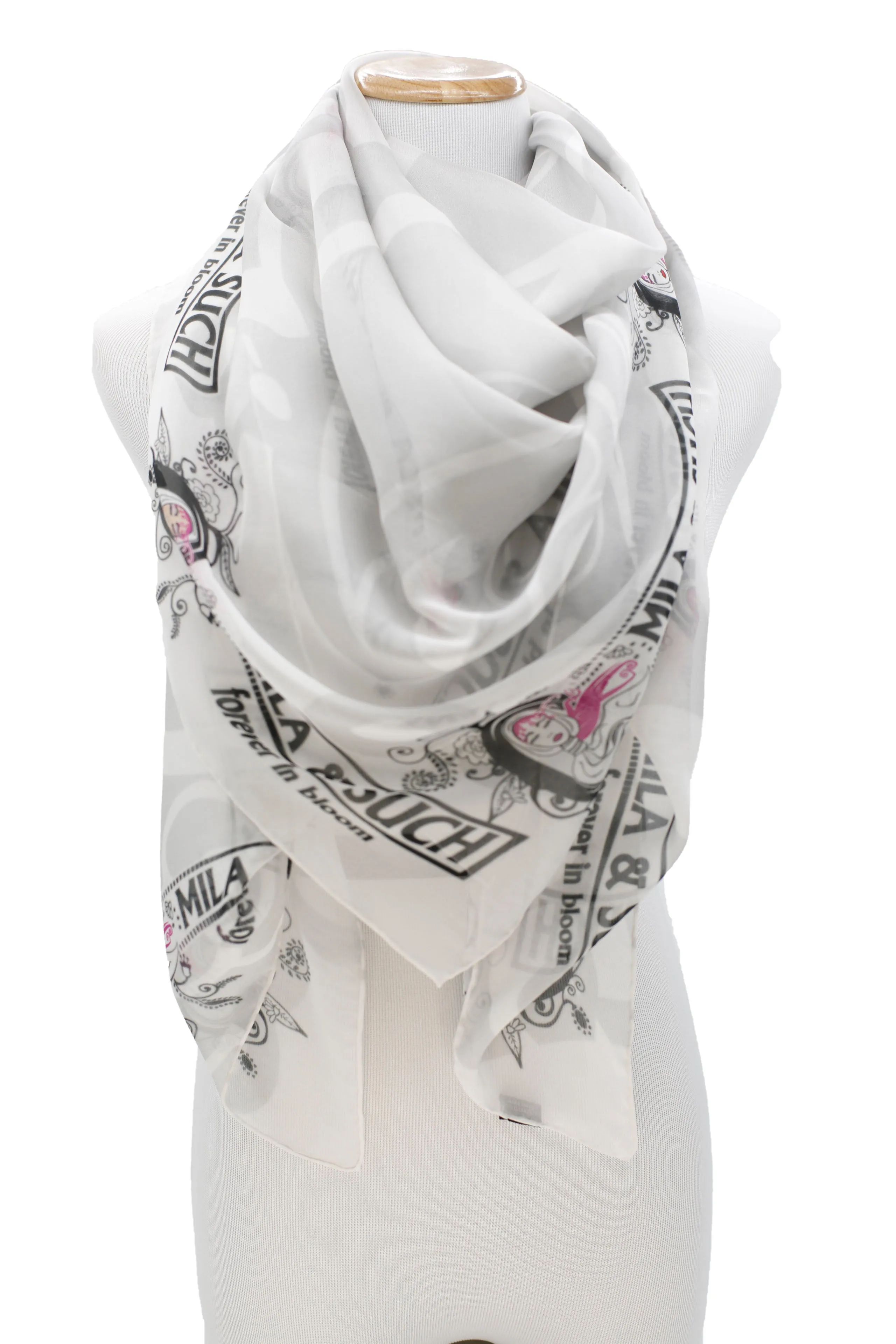 INSPIRE Silk Square Scarf Shawl Logo Design (Charcoal/Cloud Grey/Hot Mama Pink)