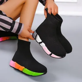 Iridescent Black Ankle Boots for Women, Color Block Platform