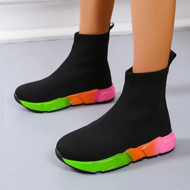 Iridescent Black Ankle Boots for Women, Color Block Platform