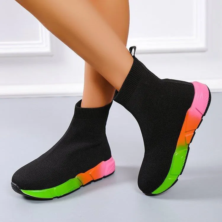 Iridescent Black Ankle Boots for Women, Color Block Platform