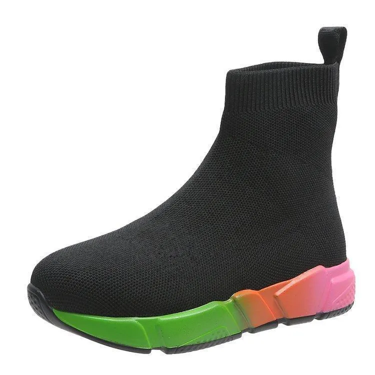 Iridescent Black Ankle Boots for Women, Color Block Platform