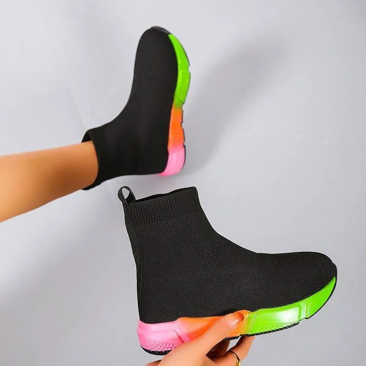 Iridescent Black Ankle Boots for Women, Color Block Platform