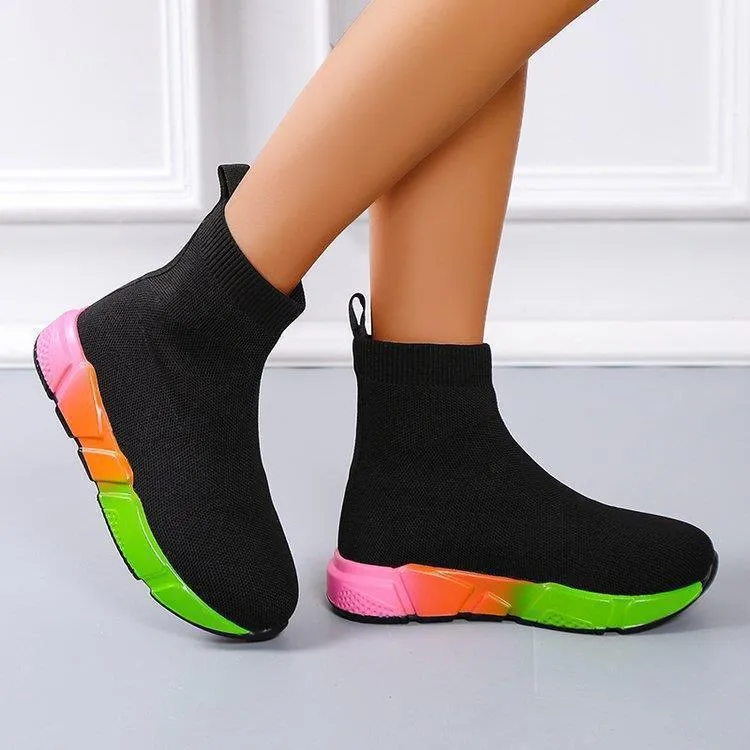 Iridescent Black Ankle Boots for Women, Color Block Platform