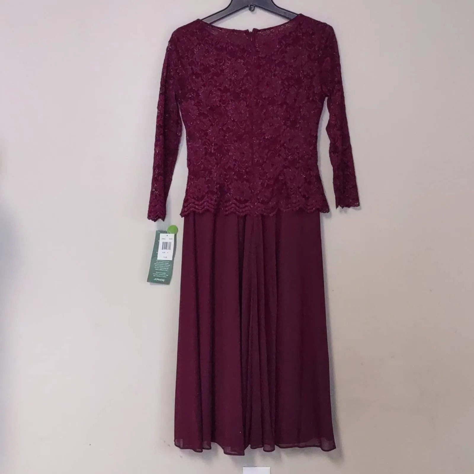 Jackie Jon New York Quarter Sleeve Midi Party Dress Burgundy