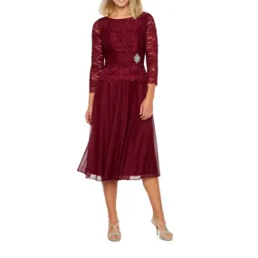 Jackie Jon New York Quarter Sleeve Midi Party Dress Burgundy