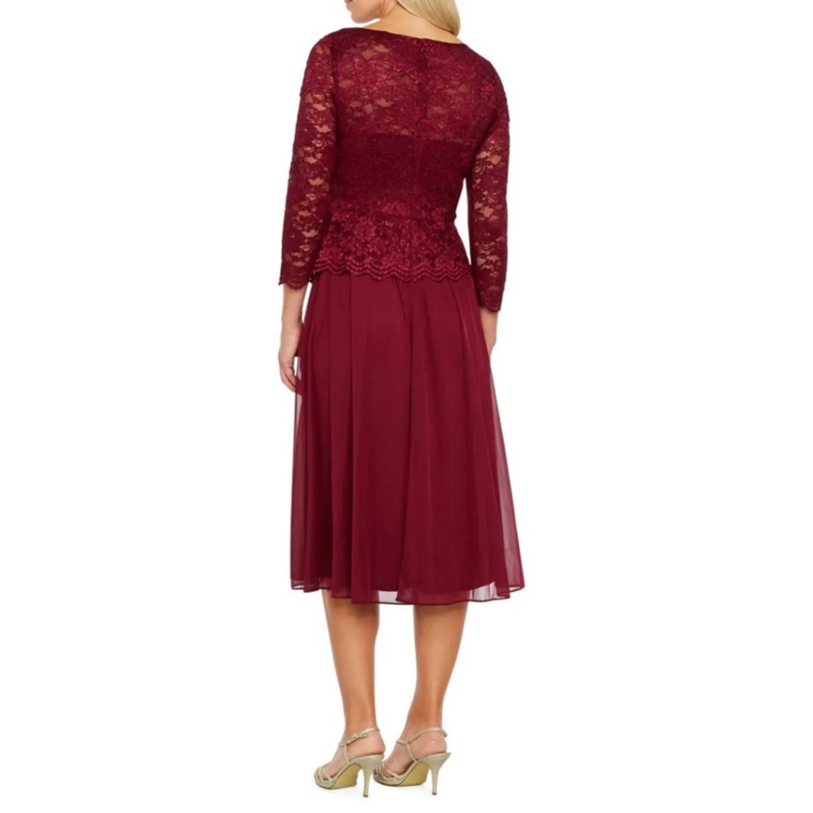 Jackie Jon New York Quarter Sleeve Midi Party Dress Burgundy