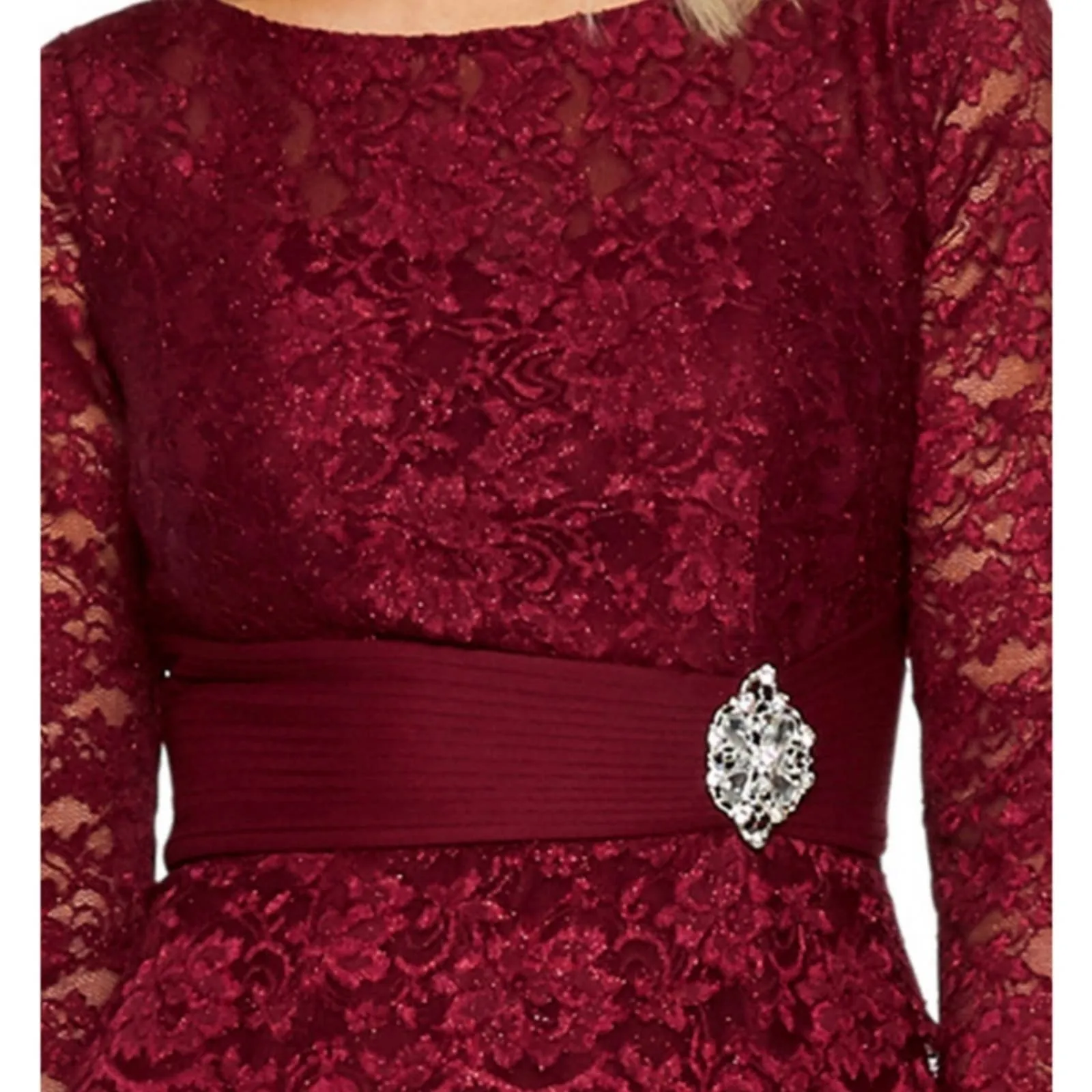 Jackie Jon New York Quarter Sleeve Midi Party Dress Burgundy