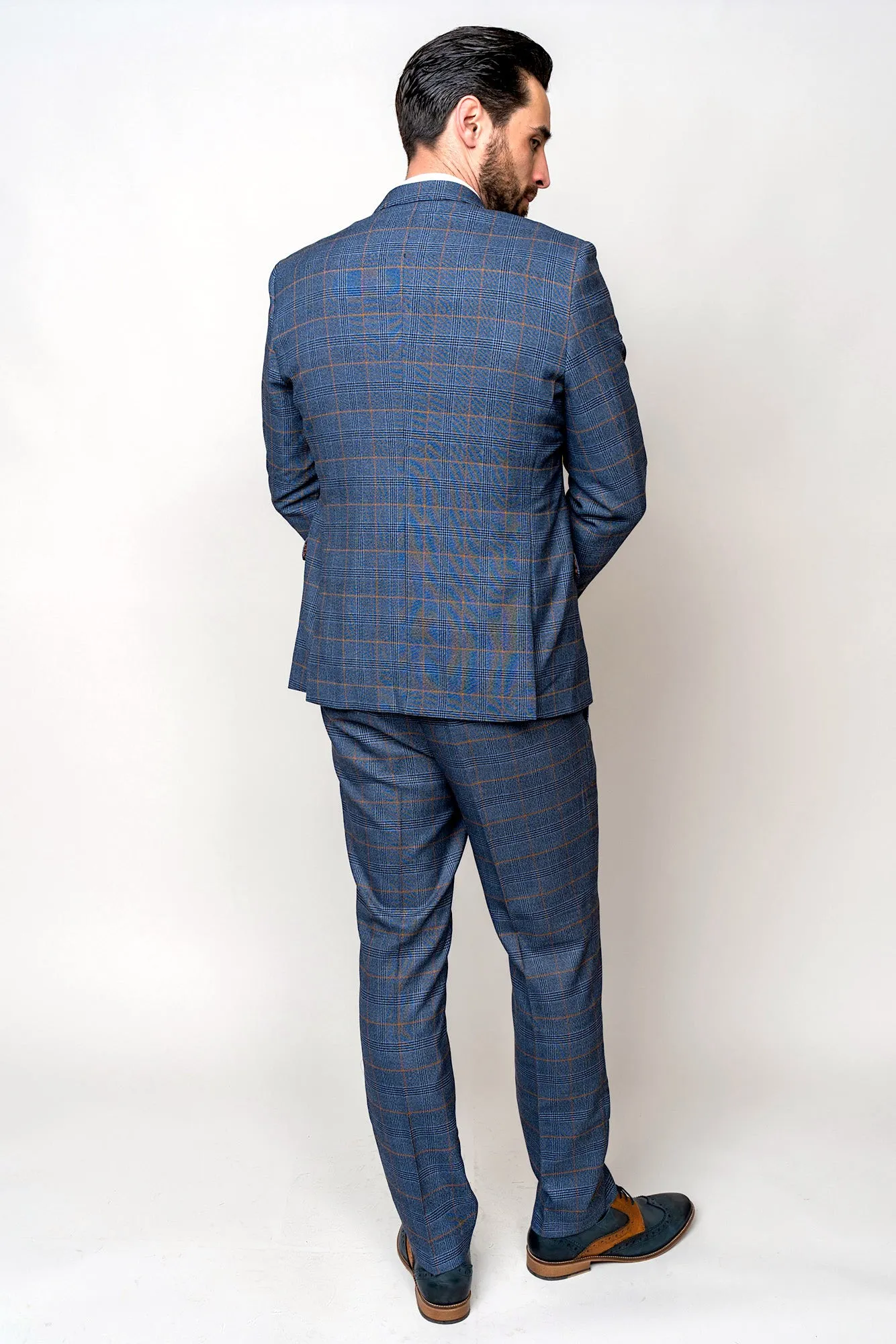 JENSON - Sky Blue Check Suit with Kelvin Tan Waistcoat