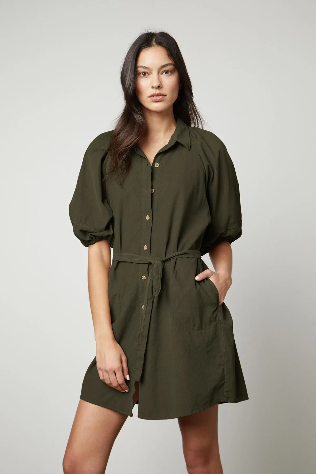 KADY CORDUROY BUTTON-UP DRESS