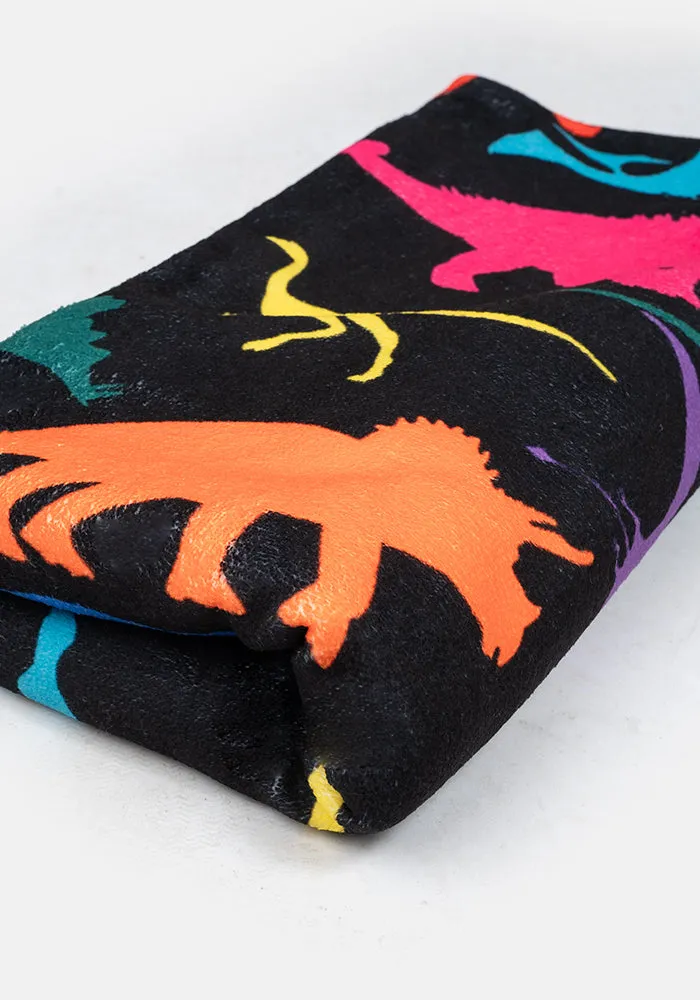 Large Black Dinosaur Print Towel