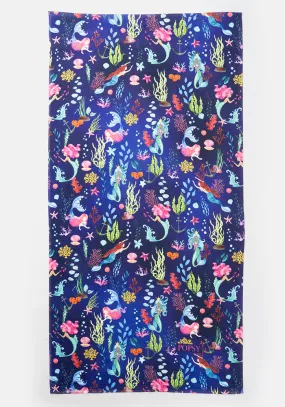 Large Blue Mermaid Print Towel