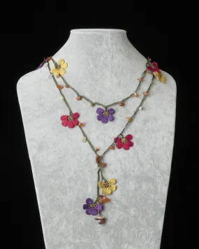 Lariat with Clover Motif - Purple, Gold & Burgundy