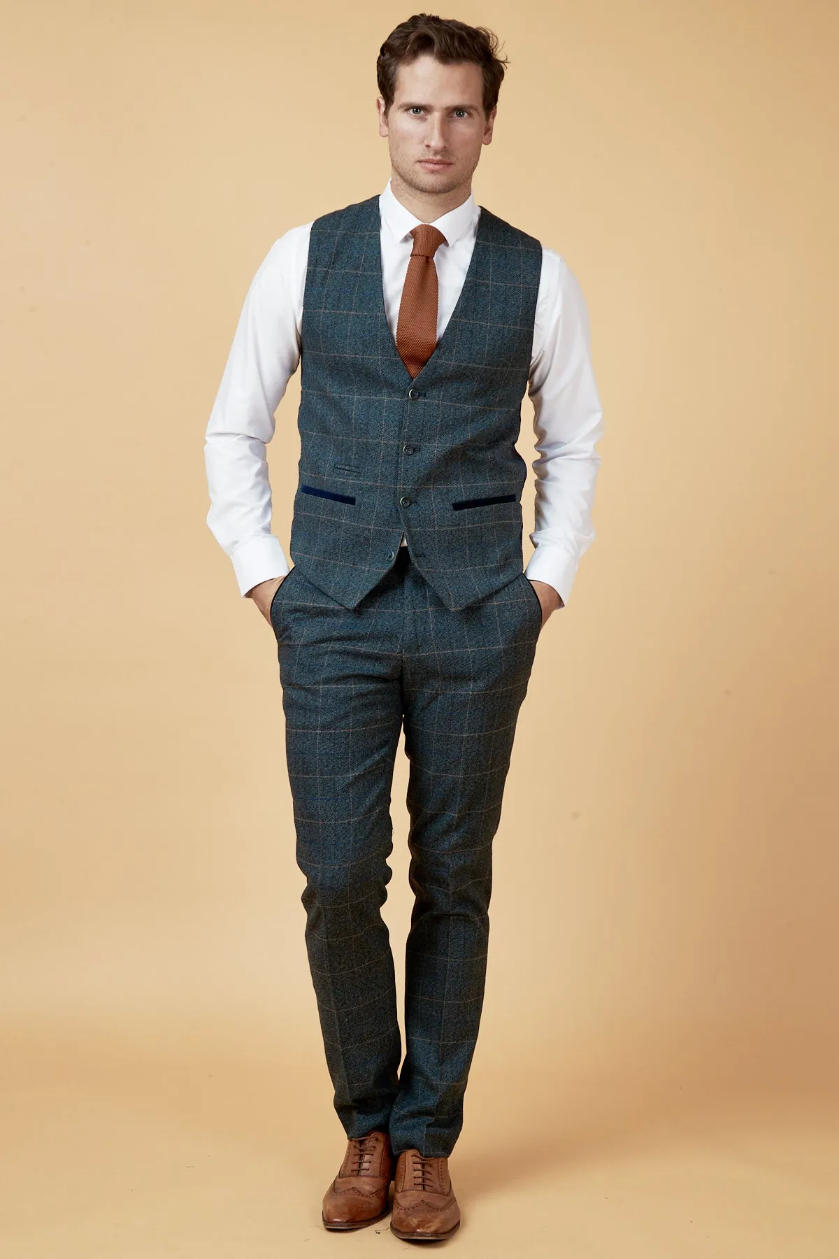 LEN SCOTT - Blue Tweed Check Waistcoat