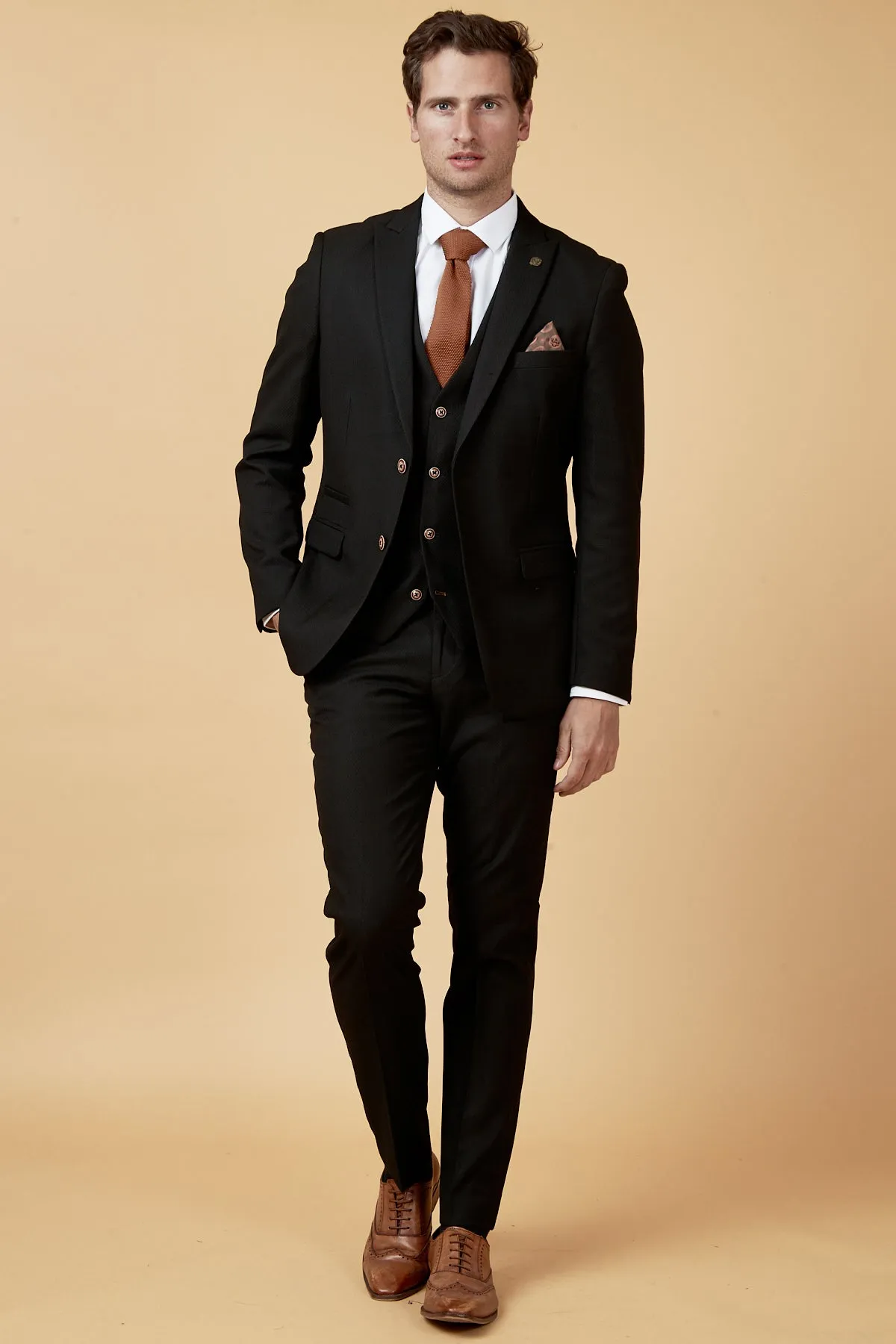 MAX - Black Three Piece Suit with Contrast Buttons