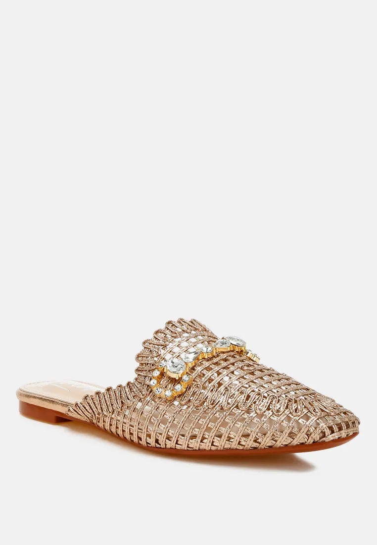 Metallic Woven Diamante Mules by RUW