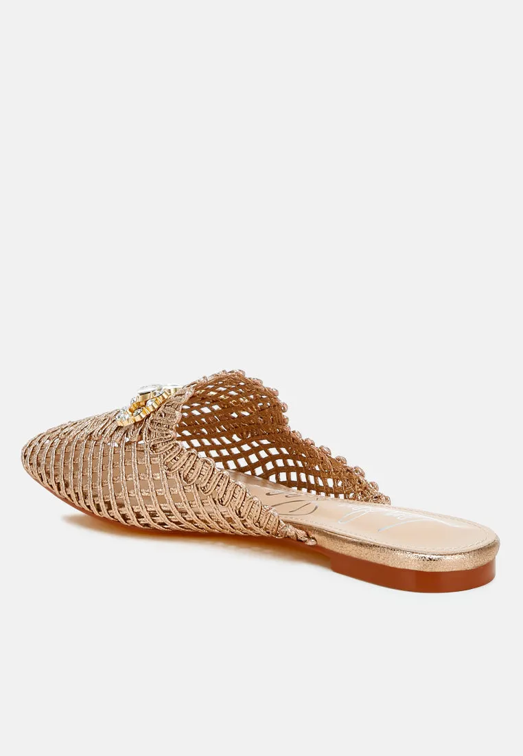 Metallic Woven Diamante Mules by RUW