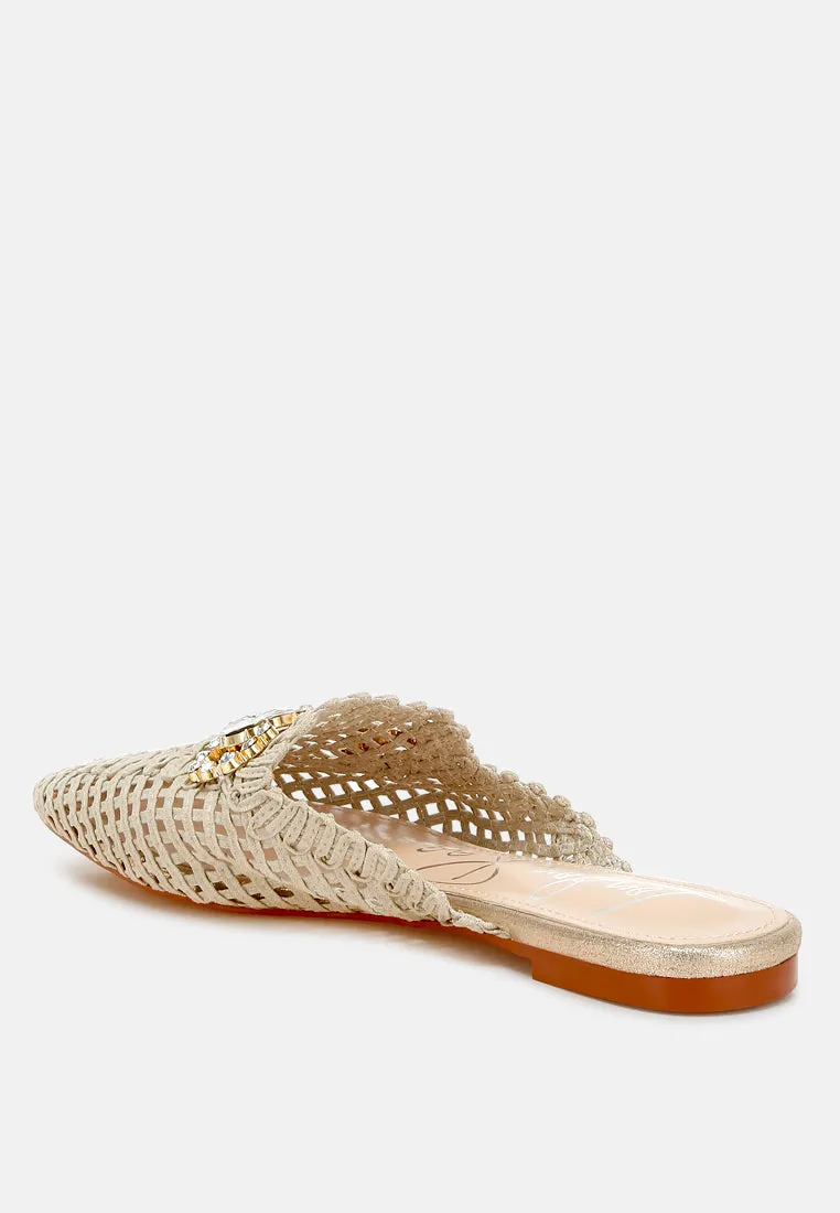 Metallic Woven Diamante Mules by RUW