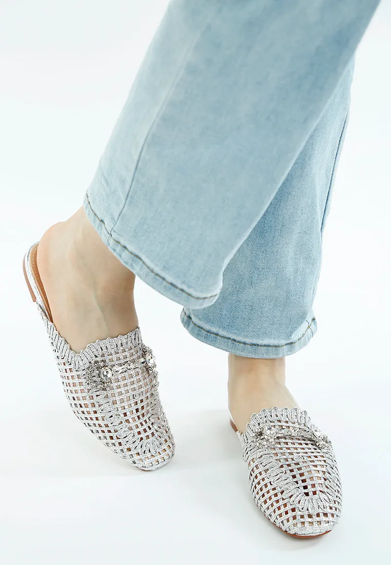 Metallic Woven Diamante Mules by RUW