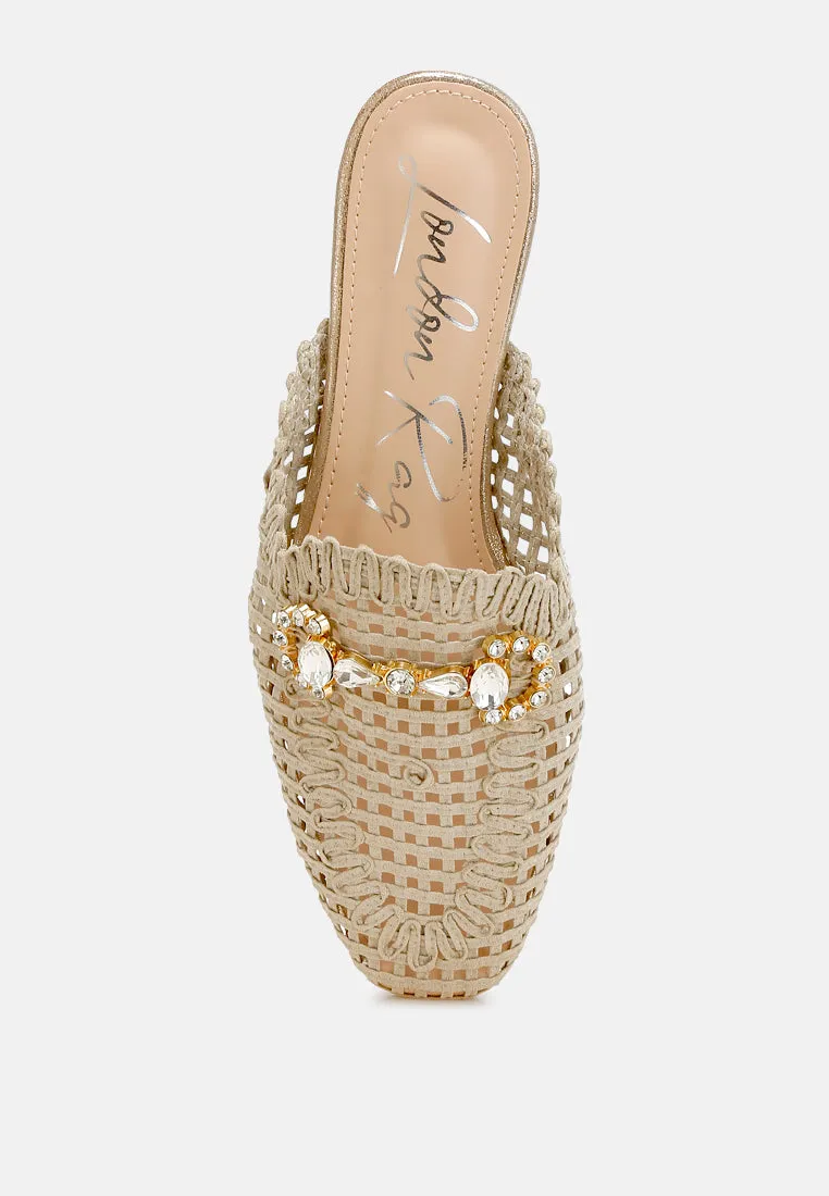 Metallic Woven Diamante Mules by RUW