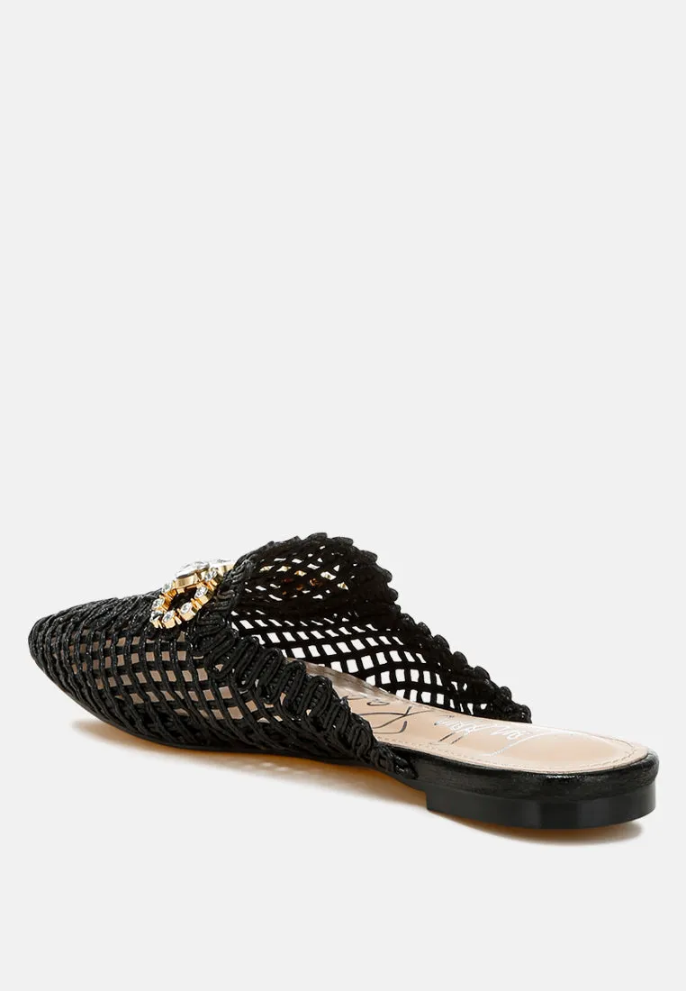 Metallic Woven Diamante Mules by RUW