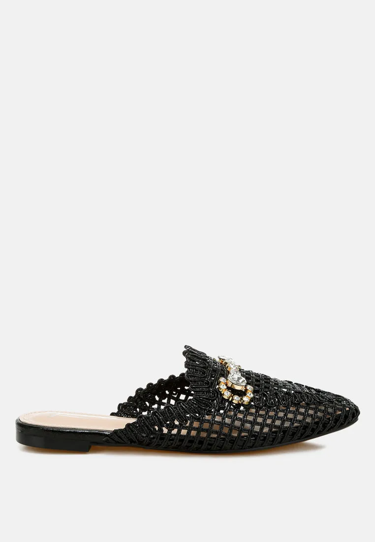 Metallic Woven Diamante Mules by RUW