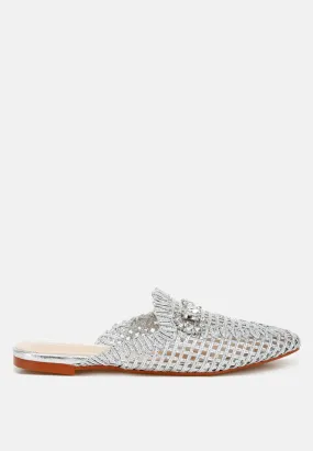 Metallic Woven Diamante Mules by RUW