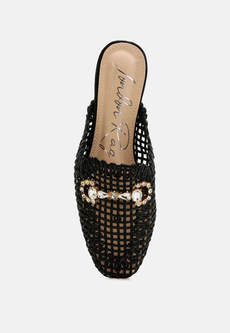 Metallic Woven Diamante Mules by RUW