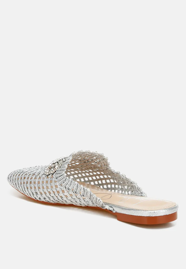 Metallic Woven Diamante Mules by RUW