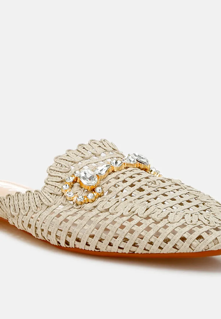 Metallic Woven Diamante Mules by RUW