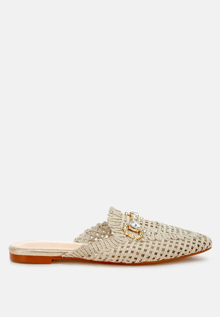 Metallic Woven Diamante Mules by RUW