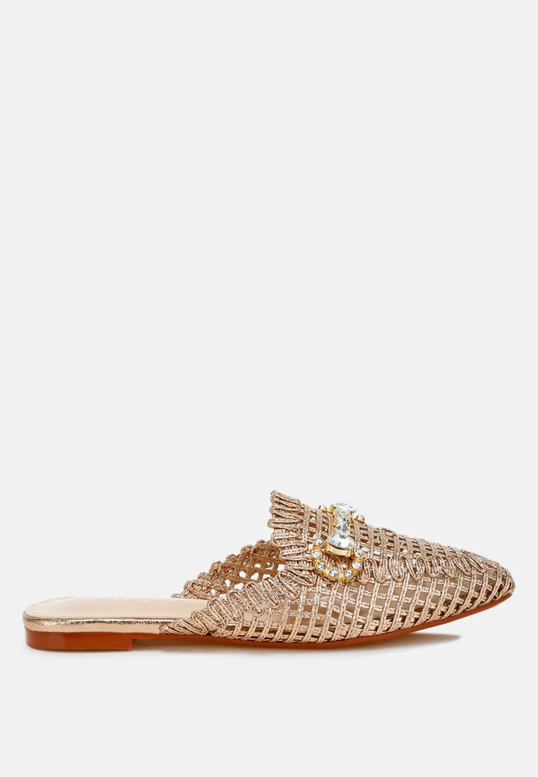 Metallic Woven Diamante Mules by RUW