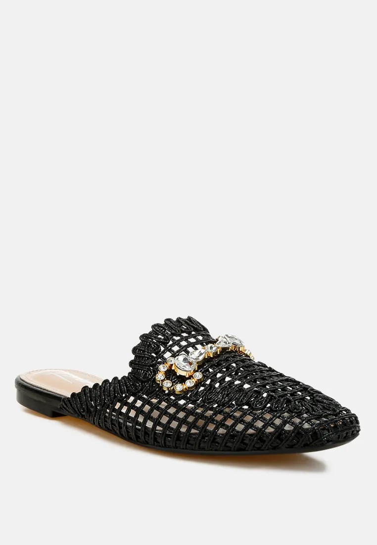 Metallic Woven Diamante Mules by RUW