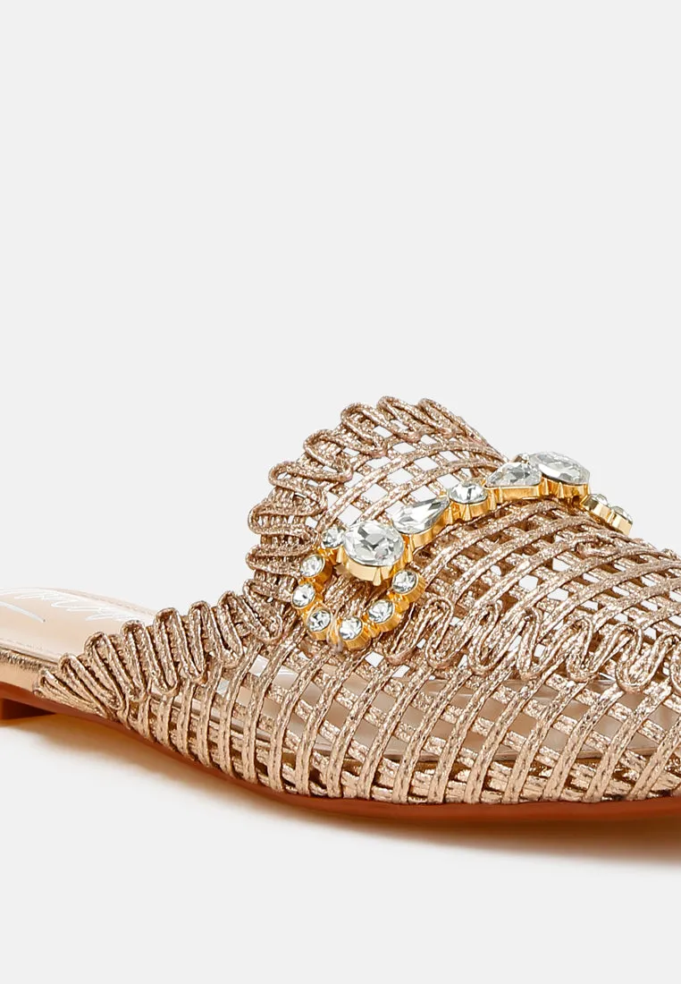 Metallic Woven Diamante Mules by RUW