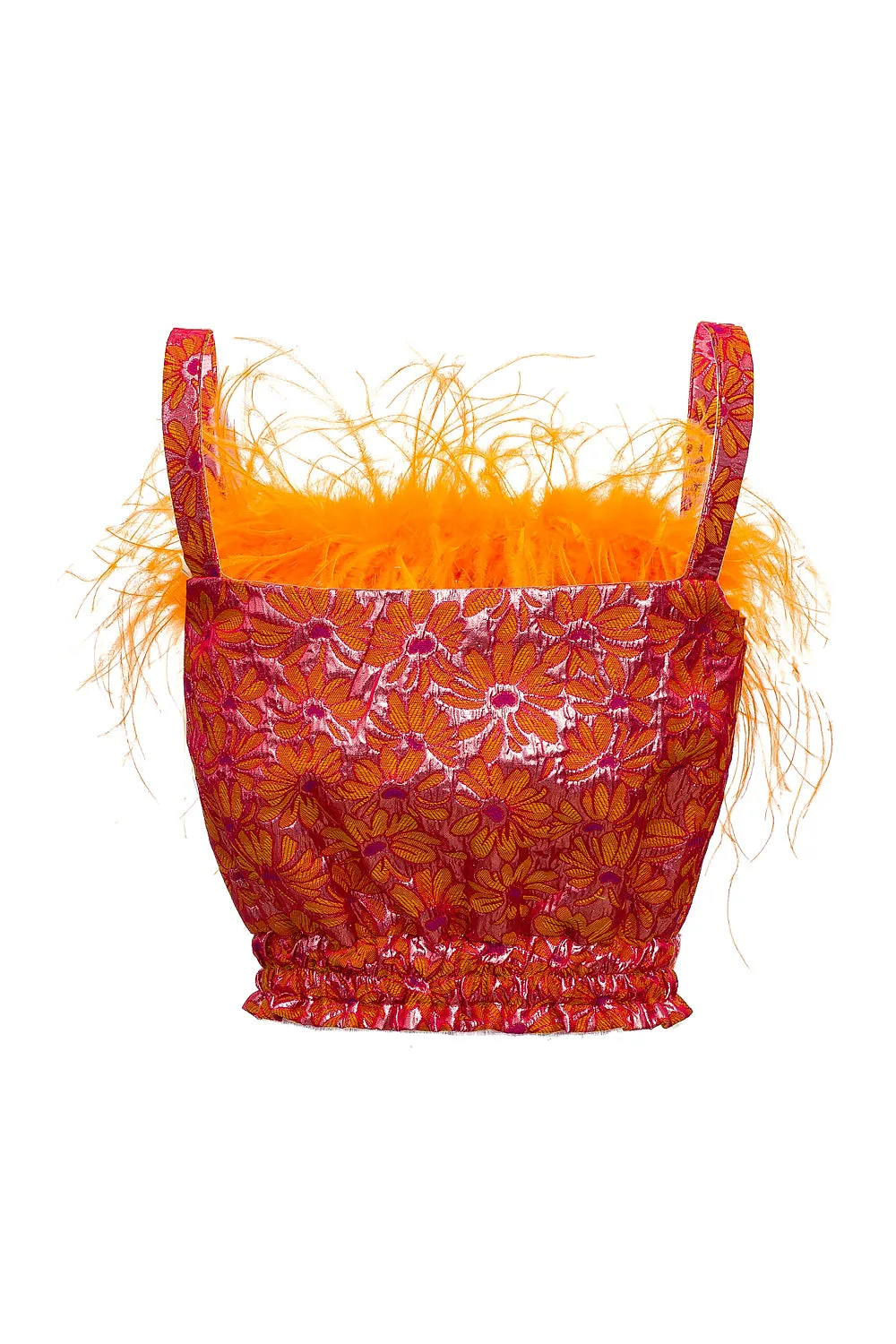 Orange flower top with feather details