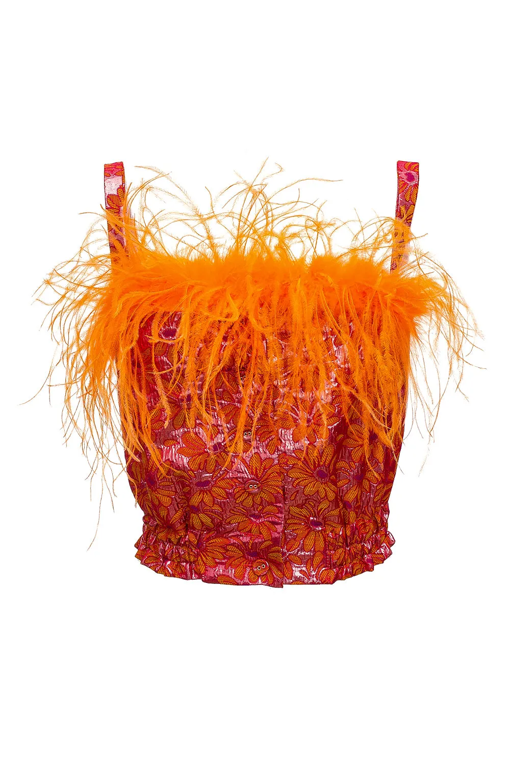 Orange flower top with feather details