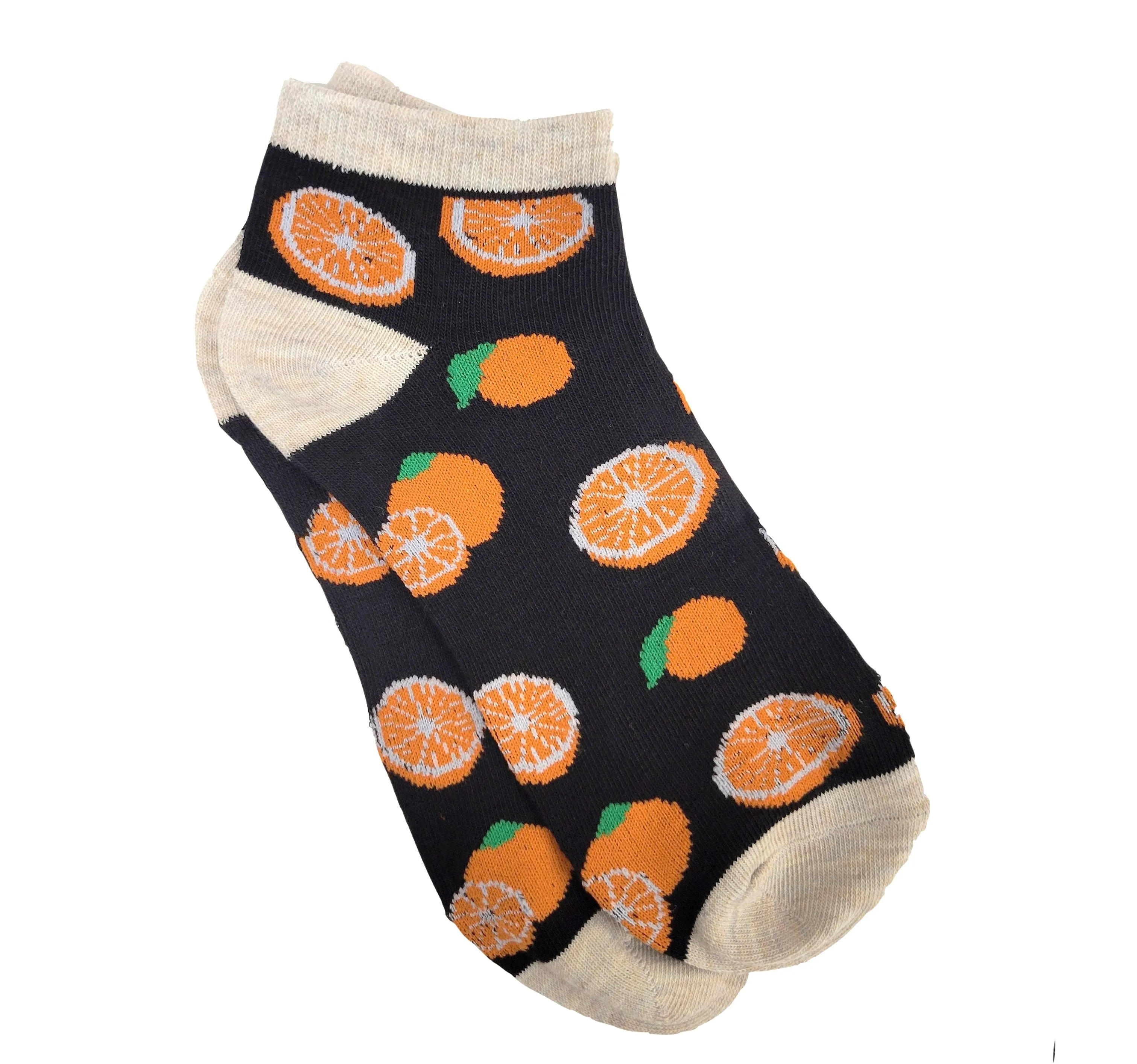 Orange Slices on a Black Ankle Socks (Adult Medium - Women's Shoe Sizes 5-10)