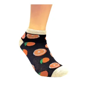 Orange Slices on a Black Ankle Socks (Adult Medium - Women's Shoe Sizes 5-10)